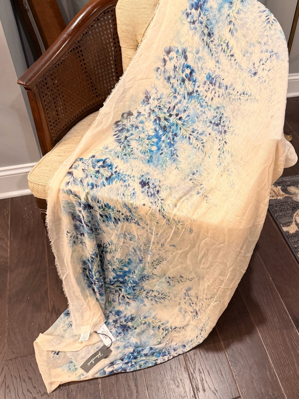 Faliarosa Scarf with Blue Floral Watercolor Print
